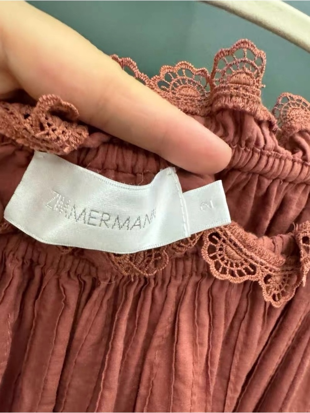 Zimmermann Rust Ruffle Lace Off-Shoulder Dress - Picture 3 of 6